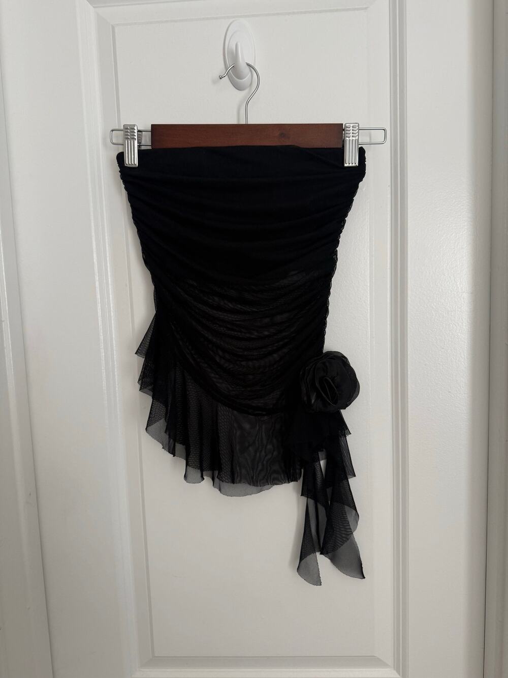 Pretty Little Thing Y2K Coquette Strapless Rose Asymmetrical Layered Tulle Top